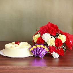 Love Infinite: A Gift Combo of 12 Mix Carnation, 5 Dairy Milk, and 0.5 Kg Butterscotch Cake Love Infinite: A Gift Combo of 12 Mix Carnation, 5 Dairy Milk, and 0.5 Kg Butterscotch Cake